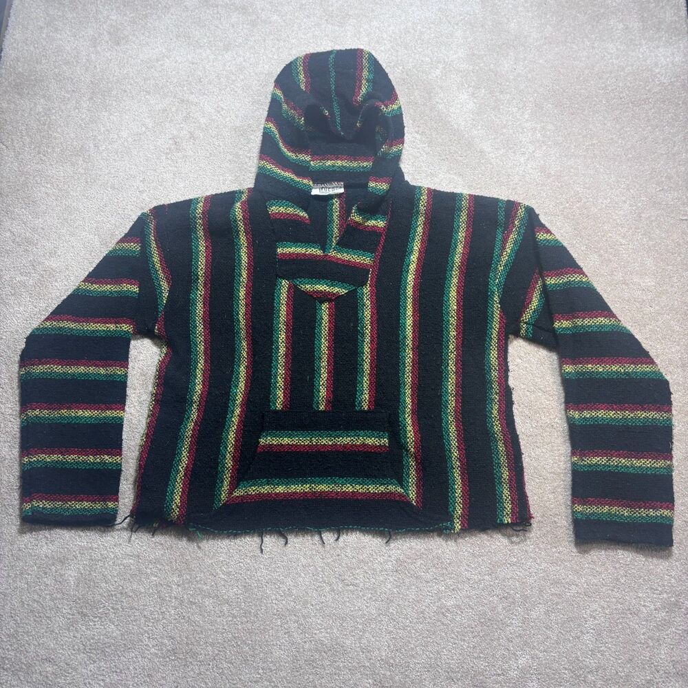 Cienfuegos Rainbow Baja Hoodie Mens L Mexico Sweatshirt Acrylic Blend Black